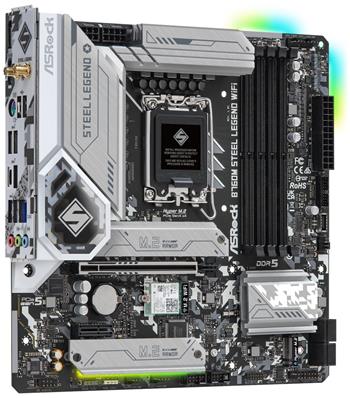 ASRock B760M STEEL LEGEND WIFI / Intel B760 / LGA1700 / 4x DDR5 / 3x M.2 / HDMI / DP / USB-C / WiFi / mATX