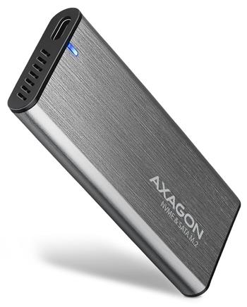 AXAGON EEM2-SG2, USB-C 3.2 Gen 2 - M.2 NVMe & SATA SSD kovový RAW box, bezšroubkový, stříbrný