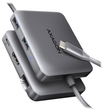 AXAGON HMC-5HL, USB 5Gbps hub, 2x USB-A, HDMI 4k/60Hz, RJ-45 GLAN, PD 100W, kabel USB-C 20cm