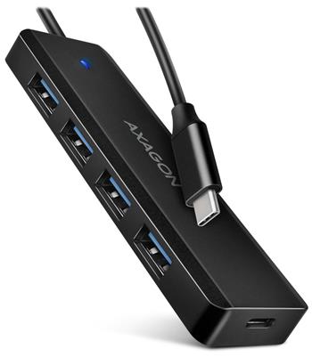 AXAGON HUE-C1C, 4x USB 5Gbps TRAVEL hub, USB-C napájecí konektor, kabel USB-C 19cm