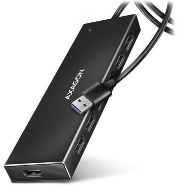 AXAGON HUE-F7A, 7x USB 3.2 Gen 1 ALU FLAT CHARGING hub, micro USB napájecí konektor, kabel USB-A 1m