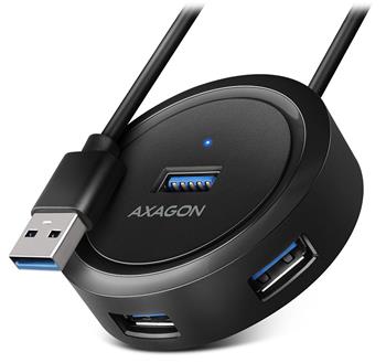 AXAGON HUE-P1AL, 4x USB 3.2 Gen 1 ROUND hub, micro USB napájecí konektor, kabel USB-A 1.2m