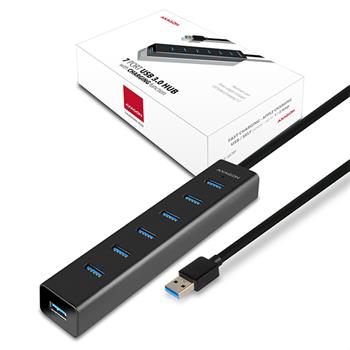 AXAGON HUE-SA7BP, 7x USB 3.0 ALU CHARGING hub, vč. AC adaptéru, kabel USB-A 40cm