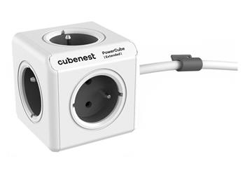 Cubenest Powercube Extended, 5× zásuvka, 1,5 m, bílá/šedá, dětská pojistka, uzemnění, dok, max. 10A/250V~2500W