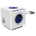 Cubenest Powercube Extended USB PD 20W, A+C, 4× zásuvka, 1,5m, bílá/modrá, dětská pojistka, uzemnění, dok, 10A/250V