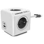 Cubenest Powercube Extended USB PD 20W, A+C, 4× zásuvka, 1,5m, bílá/šedá,  dětská pojistka, uzemnění, dok, 10A/250V