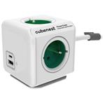 Cubenest Powercube Extended USB PD 20W, A+C, 4× zásuvka, 1,5m, bílá/zelená, dětská pojistka, uzemnění, dok, 10A/250V