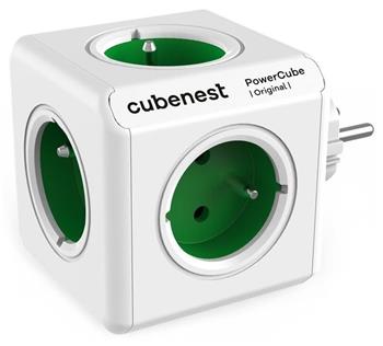 Cubenest Powercube Original, 5× zásuvka, bílá/zelená, dětská pojistka, uzemnění, max. 16A/250V~3680W/50-60Hz