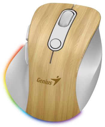 GENIUS Ergo 9000S Pro Pine Wood/ duální Bluetooth+2,4GHz/ 2400dpi/ bezdrátová/ 6 tlačítek/ dobíjecí/ RGB/ barva borovic