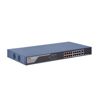 Hikvision Smart managed switch 16x100TX PoE + 2x Gb Uplink Combo port, 230W, Super PoE- dosah až 300m