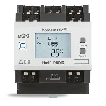 Homematic IP Stmívací akční člen s LCD - na DIN lištu, 3 kanály - HmIP-DRDI3