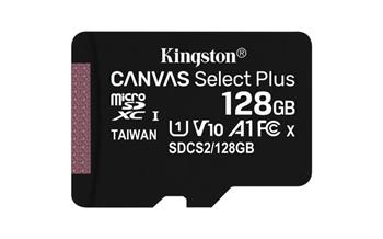 KINGSTON 128GB microSDHC CANVAS Plus Memory Card 100MB/85MBs- UHS-I class 10 Gen 3 - bez adaptéru