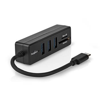 Nedis CCGB64250BK01 - USB hub| 1x USB-C™ | 3x USB A Zásuvka | 5 Portů | USB 3.2 Gen 1 | Napájení z USB | 5 Gbps | SD &