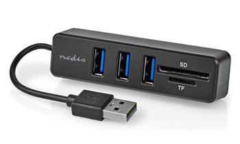 NEDIS USB hub/ zástrčka USB-A/ zásuvka USB-A/ 3 porty/ napájení z USB/ SD & MicroSD/ 3x USB/ černý