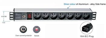 OCRACK 19" rozvodný panel 1U, 7x 220V napájecí kabel s koncovkou IEC 16A