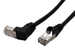 FTP patchkabel kat. 5e, 1 lomený konektor (90°), černý, 0,25m