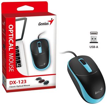 Genius DX-123 Myš, drátová, optická, 1200DPI, 3 tlačítka, USB, černo-modrá