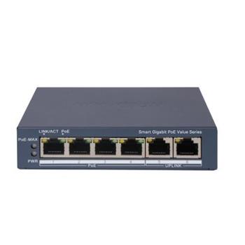 Hikvision DS-3E1506P-EI/M - SMART switch 4 x Gb PoE port, 2x Gb RJ-45 port, 45W