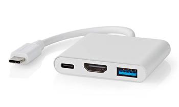 NEDIS USB 3.2 Gen 1 adaptér/ USB-C zástrčka - USB-A zásuvka - USB-C zásuvka/ výstup HDMI/ bílý/ box/ 10 cm