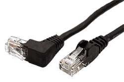 UTP patchkabel kat. 5e, 1 lomený konektor (90°), černý, 0,25m