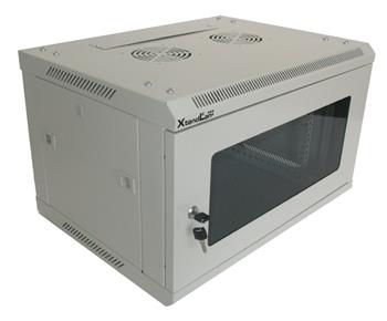 XtendLan 6U/600x450, na zeď, jednodílný, skleněné dveře, slonovina-šedý