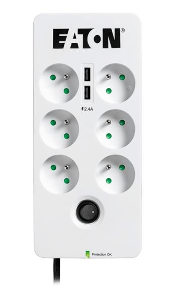 POŠKOZENÝ OBAL - EATON přepěťová ochrana Protection Box 6 USB FR, 6 zásuvek + 2x USB