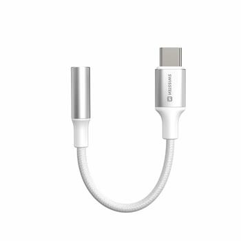 SWISSTEN AUDIO ADAPTÉR TEXTILE USB-C (samec) / 3,5mm AUX 0,15 M BÍLÝ (nahrazuje 73501302)