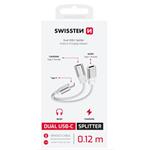 SWISSTEN NABÍJECÍ AUDIO ADAPTÉR TEXTILE USB-C (samec) / 2x USB-C (samice) 0,12 M BÍLÝ