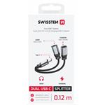 SWISSTEN NABÍJECÍ AUDIO ADAPTÉR TEXTILE USB-C (samec) / USB-C (samice) a 3,5mm AUX 0,12 M ČERNÝ