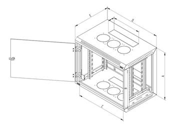 Triton 19" rozvaděč jednodílný 12U/500mm odním. boční kryty, perf. plech. dveře